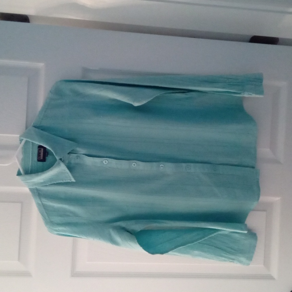 B.U.M. Equipment Women's Vintage Cotton Swiss Dot Aqua Button Up Shirt Medium